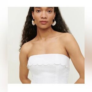 Reformation White Izzie Strapless‎ Scalloped crop top
